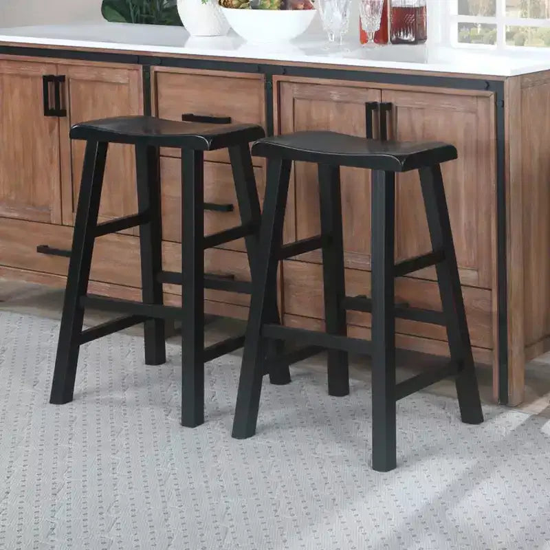 Sgabelli da bar in legno massello con seduta a sella, 74 cm, set da 2