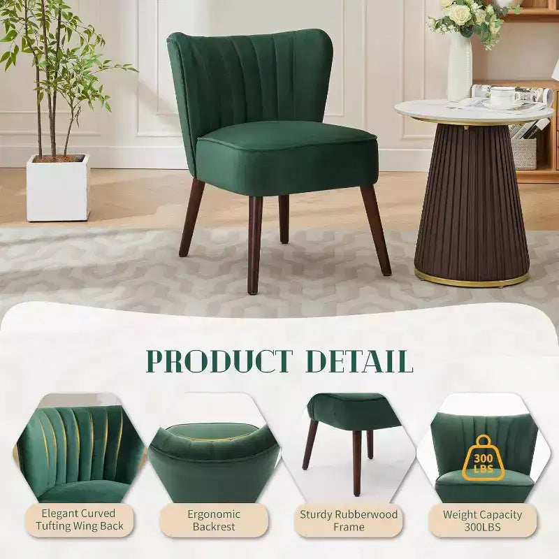 Set di 2 Poltrone Moderne in Velluto, Poltroncine da Soggiorno Imbottite Morbide con Gambe in Legno
