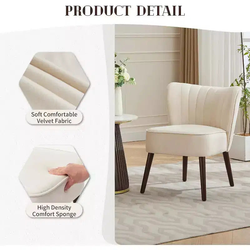 Set di 2 Poltrone Moderne in Velluto, Poltroncine da Soggiorno Imbottite Morbide con Gambe in Legno