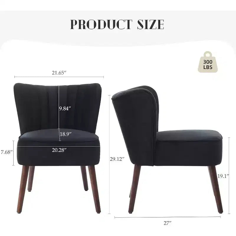 Modern Velvet Accent Chair Set of 2, Soft Upholstered Living Room Chair with Wooden Legs