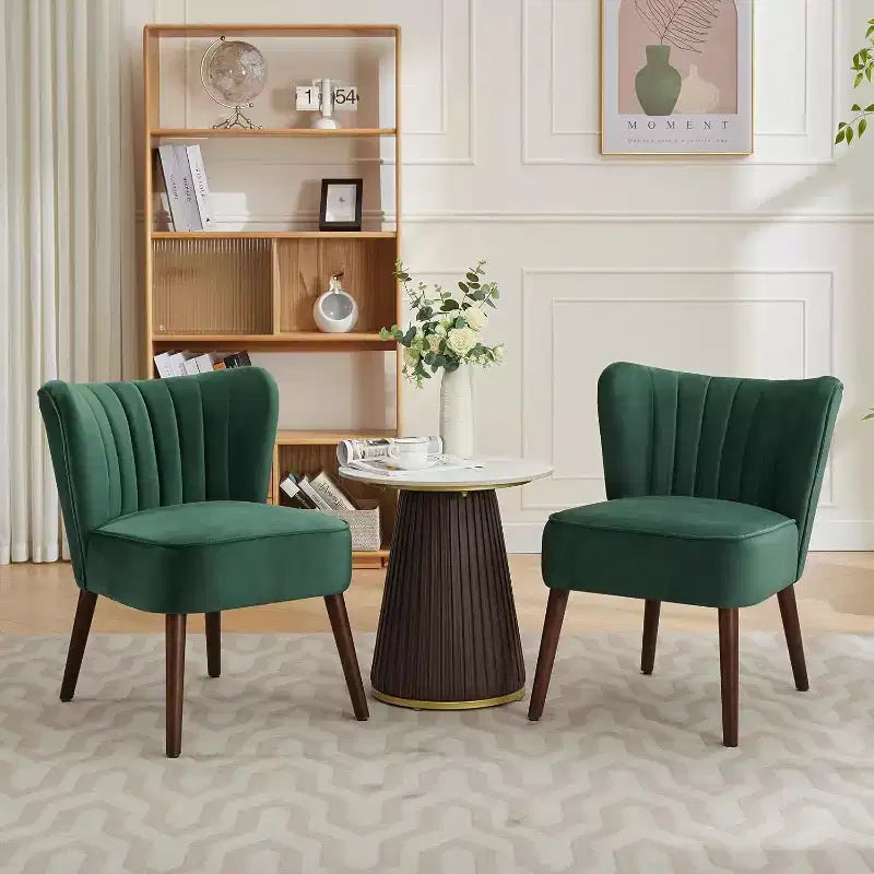 Modern Velvet Accent Chair Set of 2, Soft Upholstered Living Room Chair with Wooden Legs