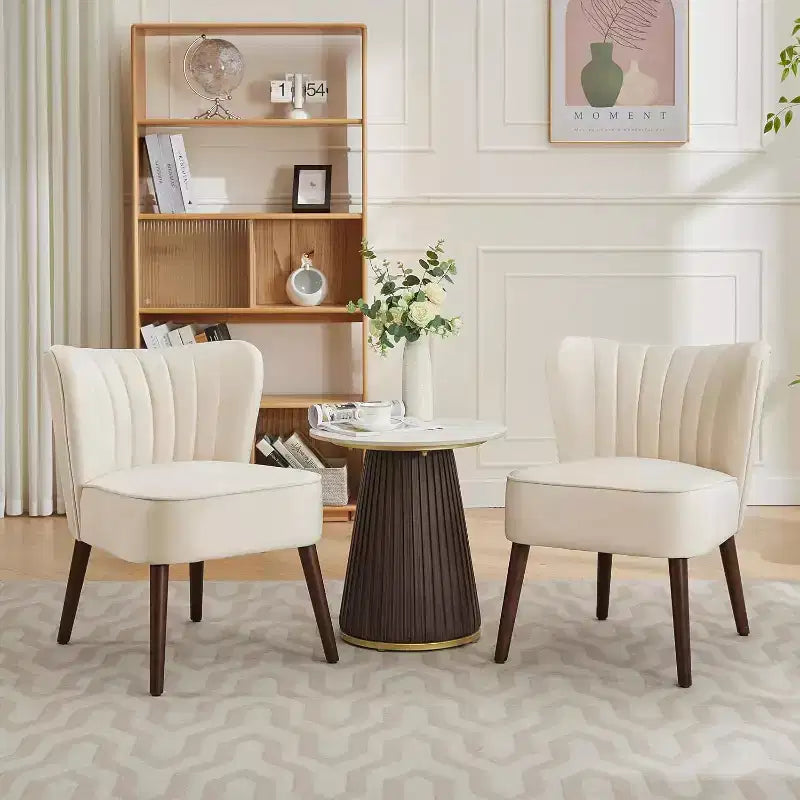 Modern Velvet Accent Chair Set of 2, Soft Upholstered Living Room Chair with Wooden Legs