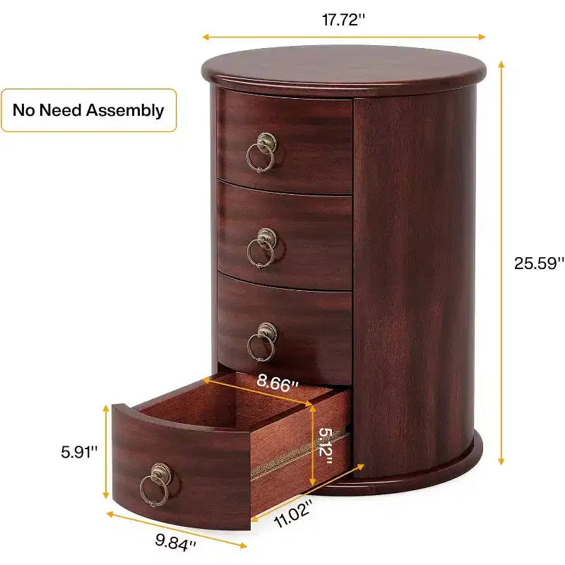Tavolino completamente assemblato, tavolino rotondo con 4 cassetti per soggiorno o camera da letto