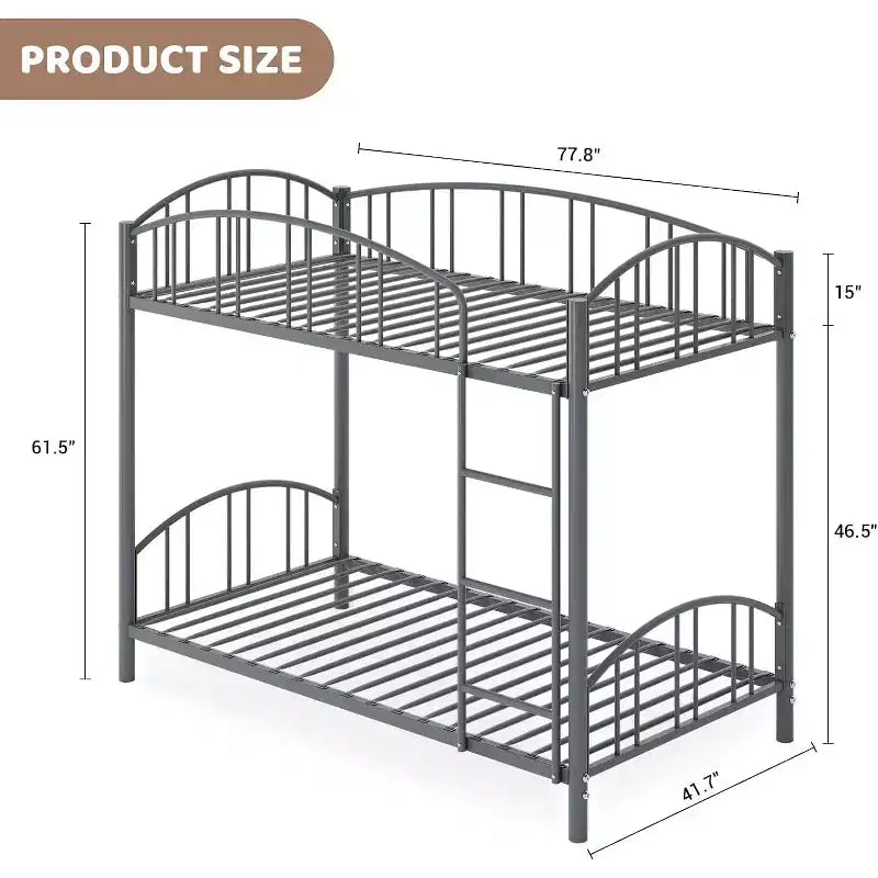 Letto a castello in metallo a due piazze, con ringhiera ad arco e scaletta di sicurezza, design salvaspazio, non è necessario il letto a molle