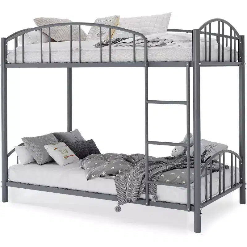 Letto a castello in metallo a due piazze, con ringhiera ad arco e scaletta di sicurezza, design salvaspazio, non è necessario il letto a molle