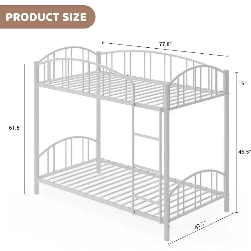 Letto a castello in metallo a due piazze, con ringhiera ad arco e scaletta di sicurezza, design salvaspazio, non è necessario il letto a molle