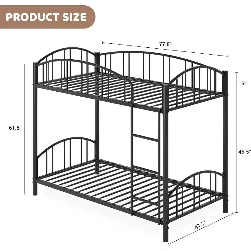 Letto a castello in metallo a due piazze, con ringhiera ad arco e scaletta di sicurezza, design salvaspazio, non è necessario il letto a molle