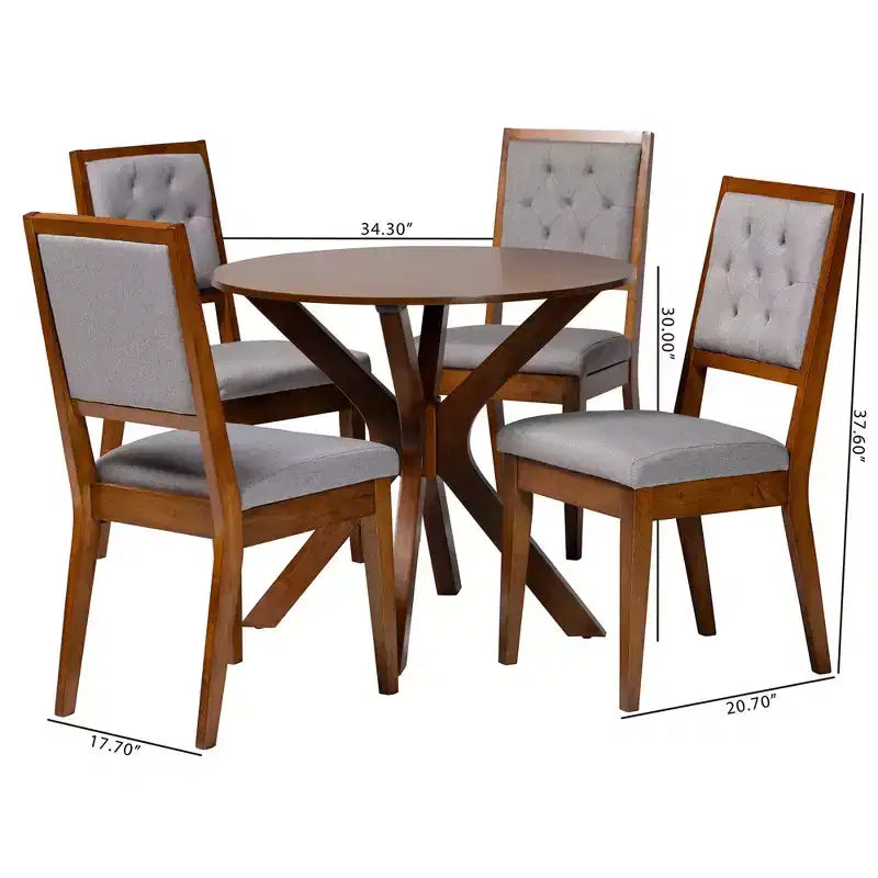 Set da Pranzo Mana da 5 Pezzi in Legno Grigio Moderno e Noce