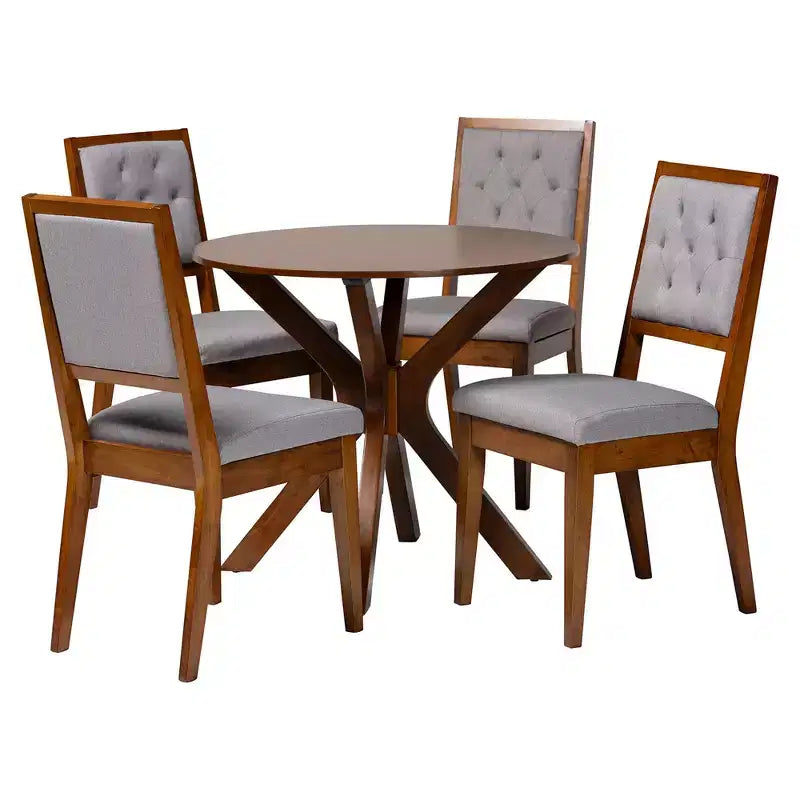 Set da Pranzo Mana da 5 Pezzi in Legno Grigio Moderno e Noce