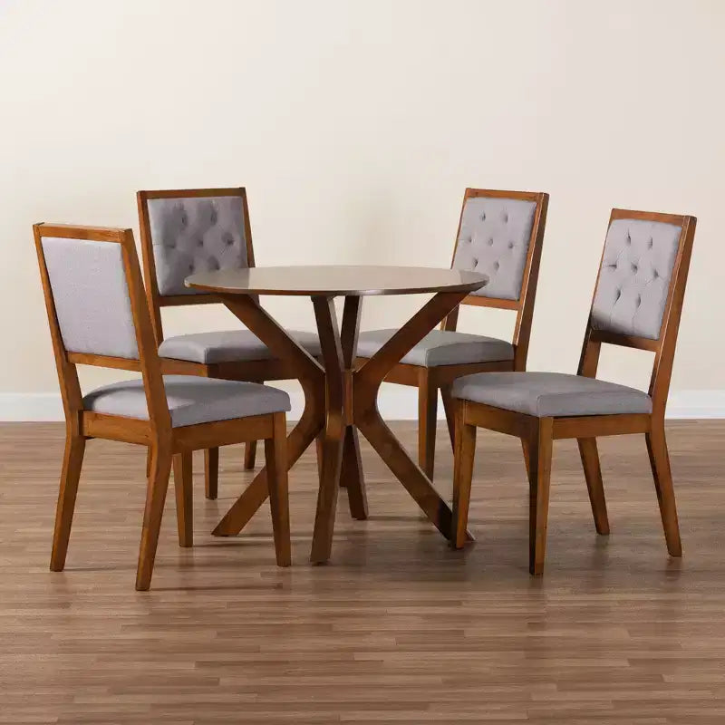 Set da Pranzo Mana da 5 Pezzi in Legno Grigio Moderno e Noce