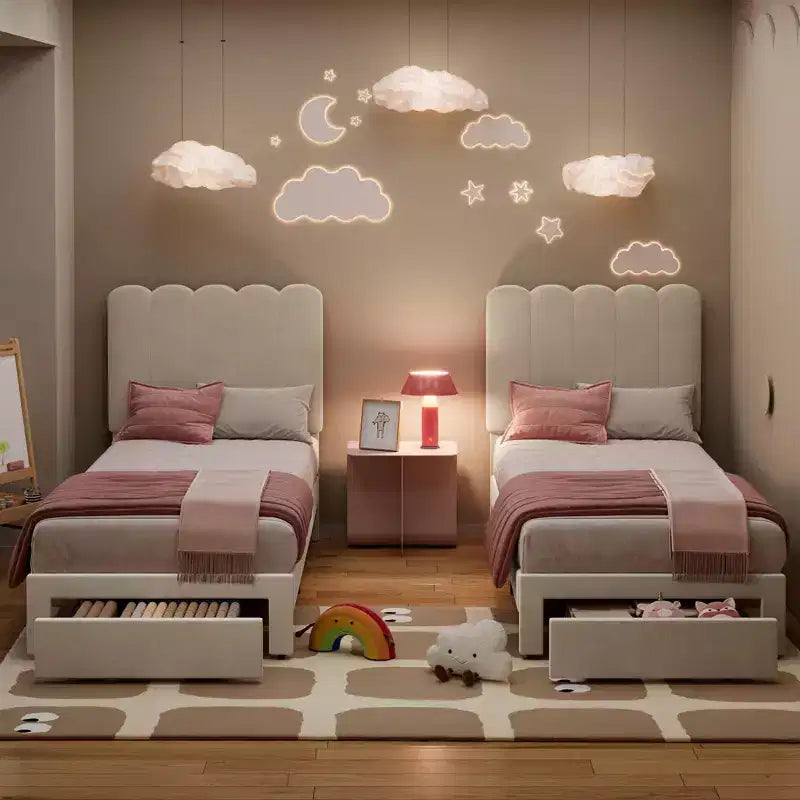 Struttura letto singolo con cassetto contenitore e testiera, struttura letto singolo in velluto imbottito per ragazze, robusto supporto a doghe in legno