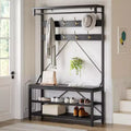 39.9''x15.7''x72'' Industrial Hall Tree Coat Rack & Shoe Bench with Storage Shelf, 8 Hooks, Hanging Bar - Wood Look Entryway Organizer