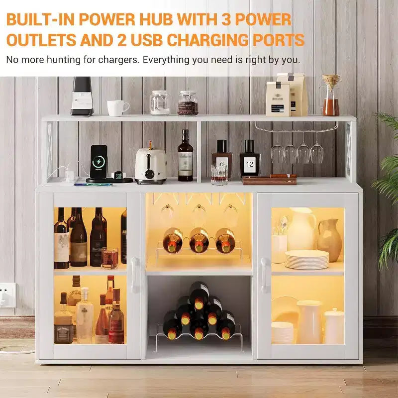 Mobile Bar da Cucina, Credenza Mobile Bar Indipendente, con Armadietto Contenitore, Portabottiglie e Portabicchieri