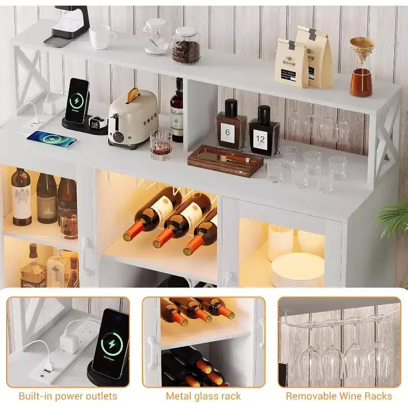 Mobile Bar da Cucina, Credenza Mobile Bar Indipendente, con Armadietto Contenitore, Portabottiglie e Portabicchieri