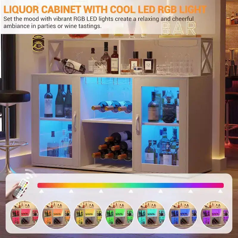 Mobile Bar da Cucina, Credenza Mobile Bar Indipendente, con Armadietto Contenitore, Portabottiglie e Portabicchieri