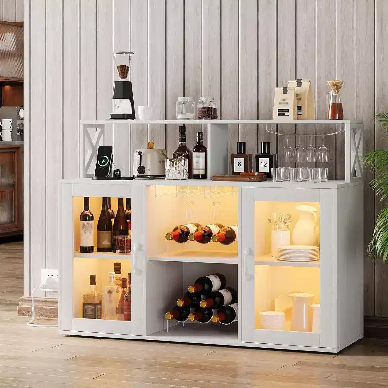 Mobile Bar da Cucina, Credenza Mobile Bar Indipendente, con Armadietto Contenitore, Portabottiglie e Portabicchieri