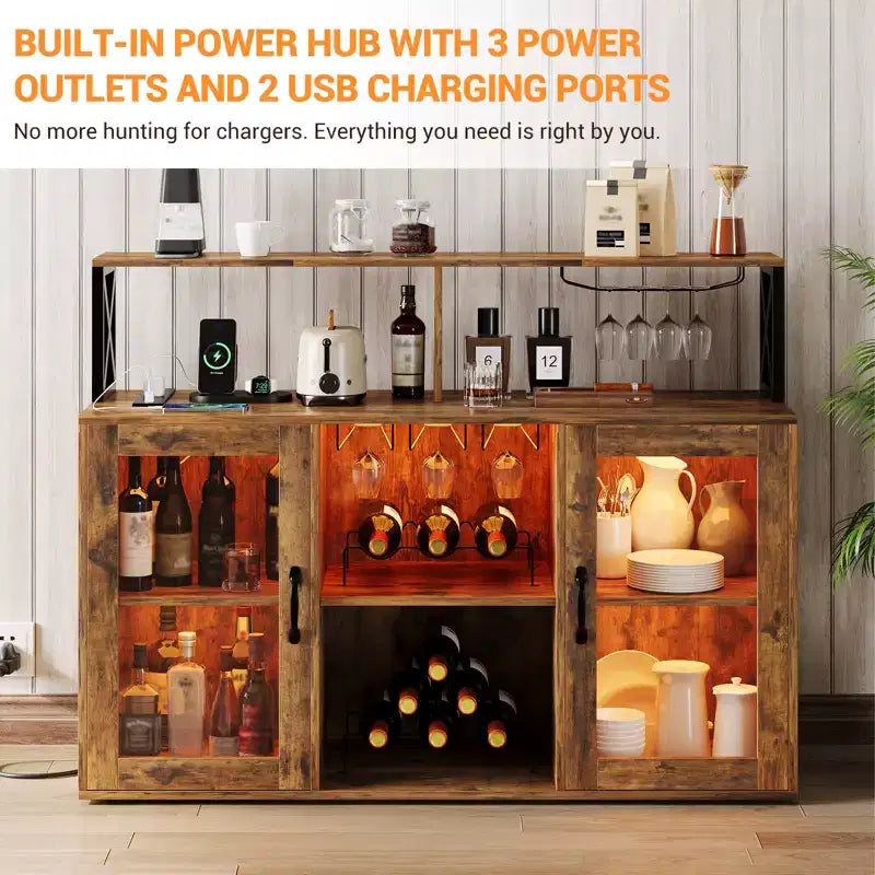 Mobile Bar da Cucina, Credenza Mobile Bar Indipendente, con Armadietto Contenitore, Portabottiglie e Portabicchieri