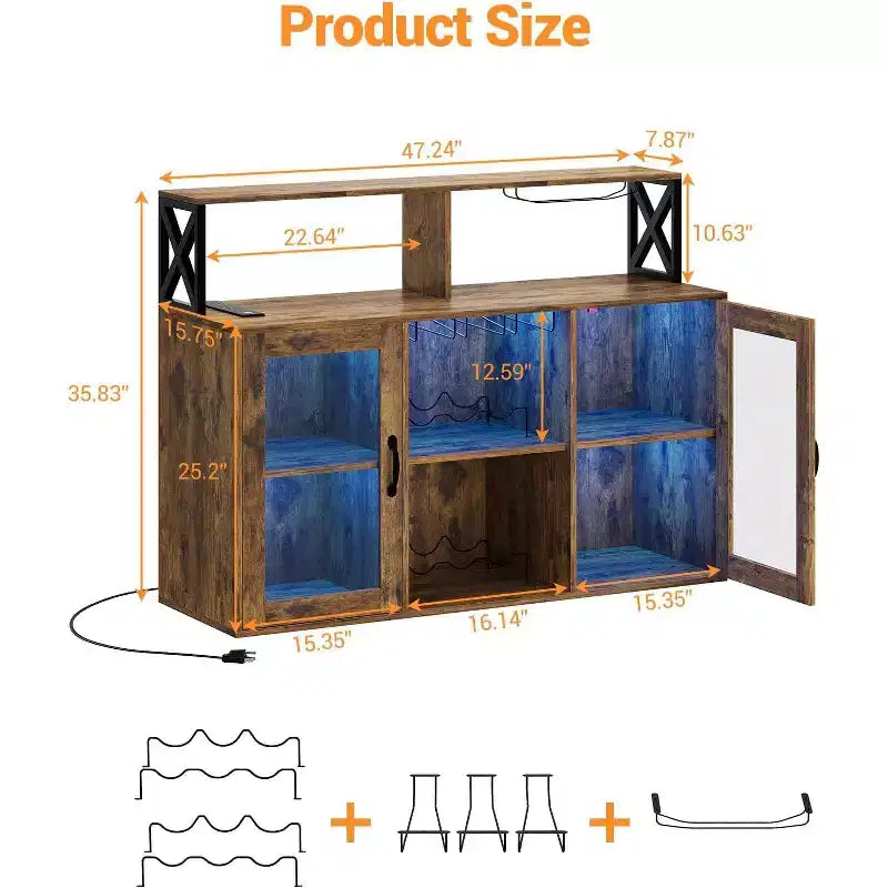 Mobile Bar da Cucina, Credenza Mobile Bar Indipendente, con Armadietto Contenitore, Portabottiglie e Portabicchieri