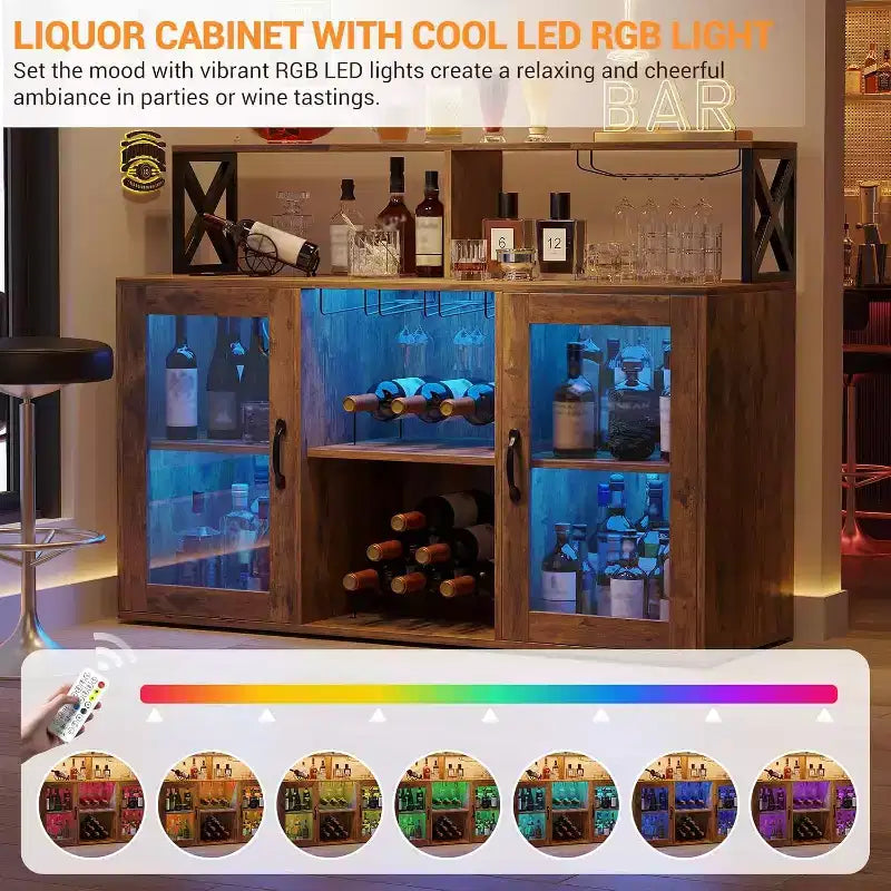 Mobile Bar da Cucina, Credenza Mobile Bar Indipendente, con Armadietto Contenitore, Portabottiglie e Portabicchieri