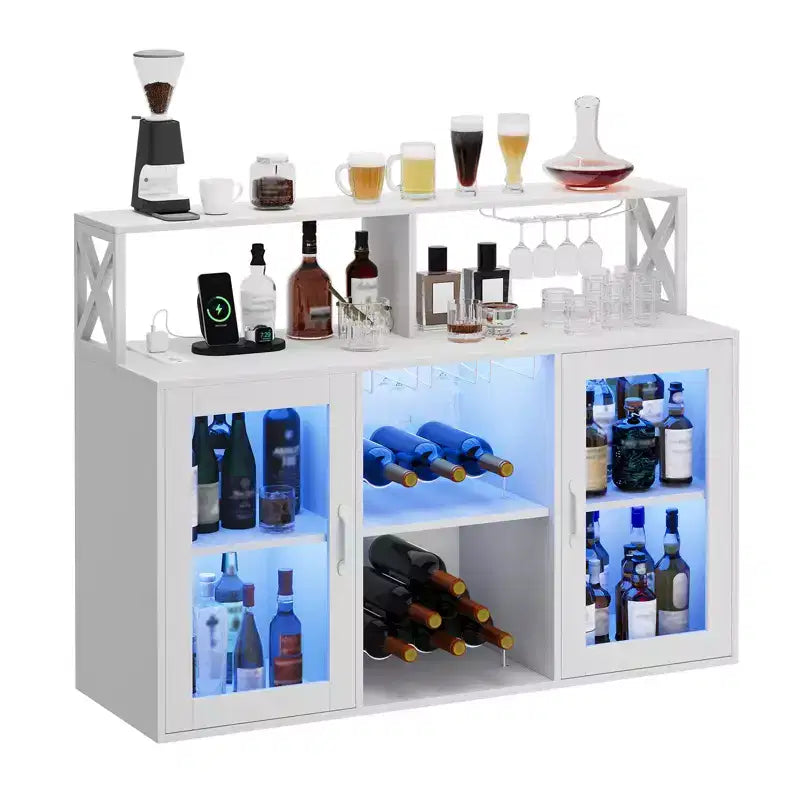 Mobile Bar da Cucina, Credenza Mobile Bar Indipendente, con Armadietto Contenitore, Portabottiglie e Portabicchieri