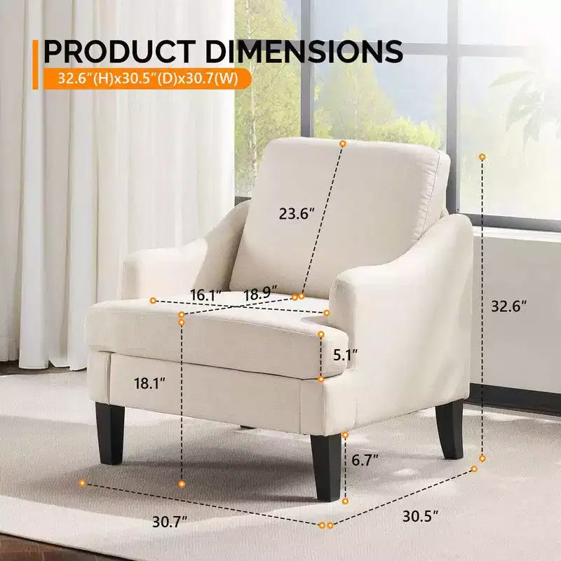31 inch Linen Sloping Handrail Accent Chair
