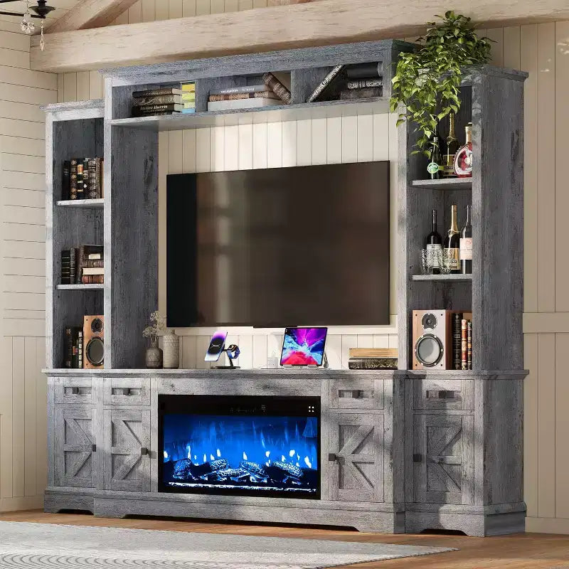 AMERLIFE Farmhouse Entertainment Center with Fireplace