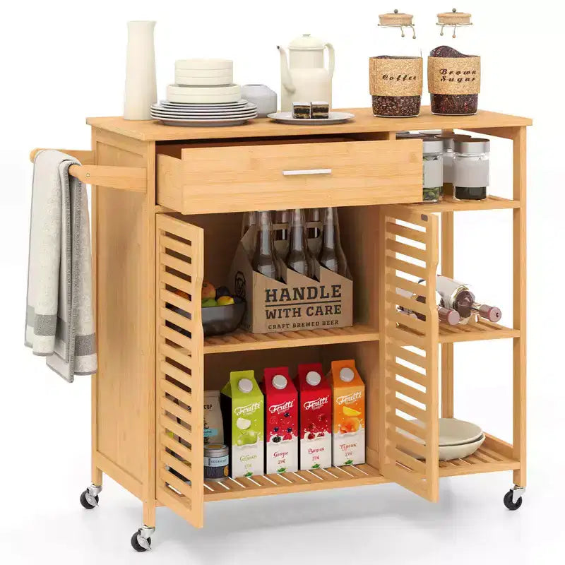 Carrello da Cucina Isola da 35,5" con Ruote Bloccabili Cassetto Ripiani Aperti Portasciugamani