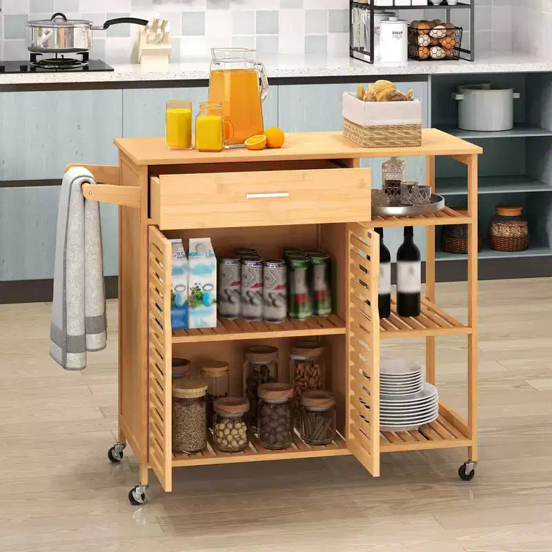 Carrello da Cucina Isola da 35,5" con Ruote Bloccabili Cassetto Ripiani Aperti Portasciugamani