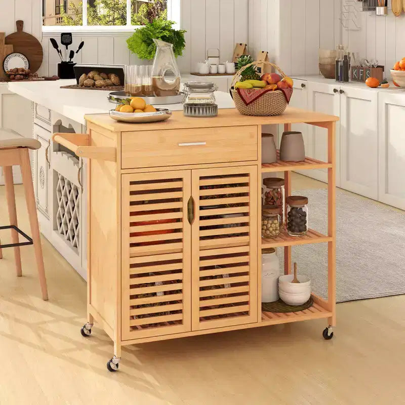 Carrello da Cucina Isola da 35,5" con Ruote Bloccabili Cassetto Ripiani Aperti Portasciugamani