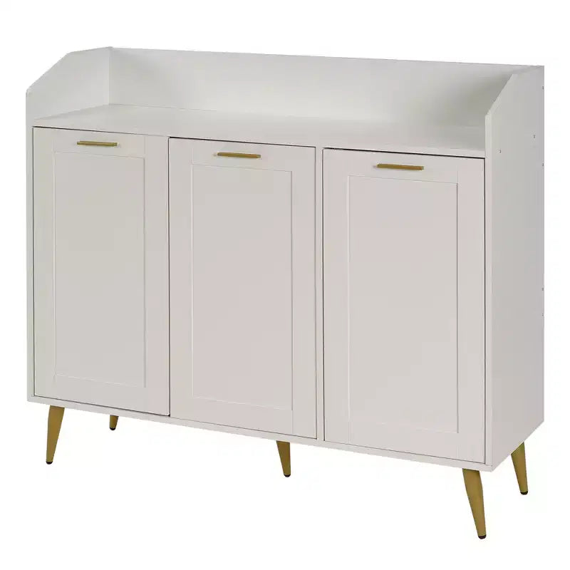 VECELO 3-Tier Shoe Storage Cabinet with 2 Adjustable Shelves, Accent Cabinet with Side Organizer & Mounted Hooks for Entryway, White