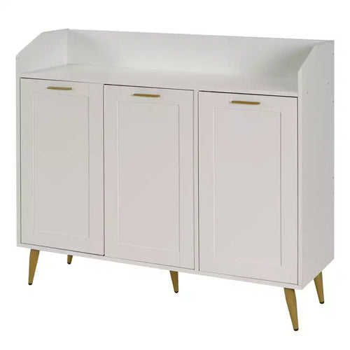 VECELO 3-Tier Shoe Storage Cabinet with 2 Adjustable Shelves, Accent Cabinet with Side Organizer & Mounted Hooks for Entryway, White