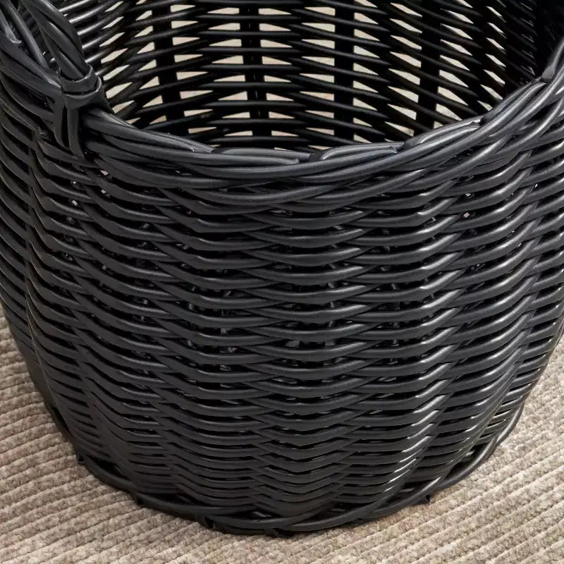 Zita Cesto portatutto rotondo in resina intrecciata in vimini con manici - 18 x 18 x 15,7 - Bianco-Grigio - Per asciugamani