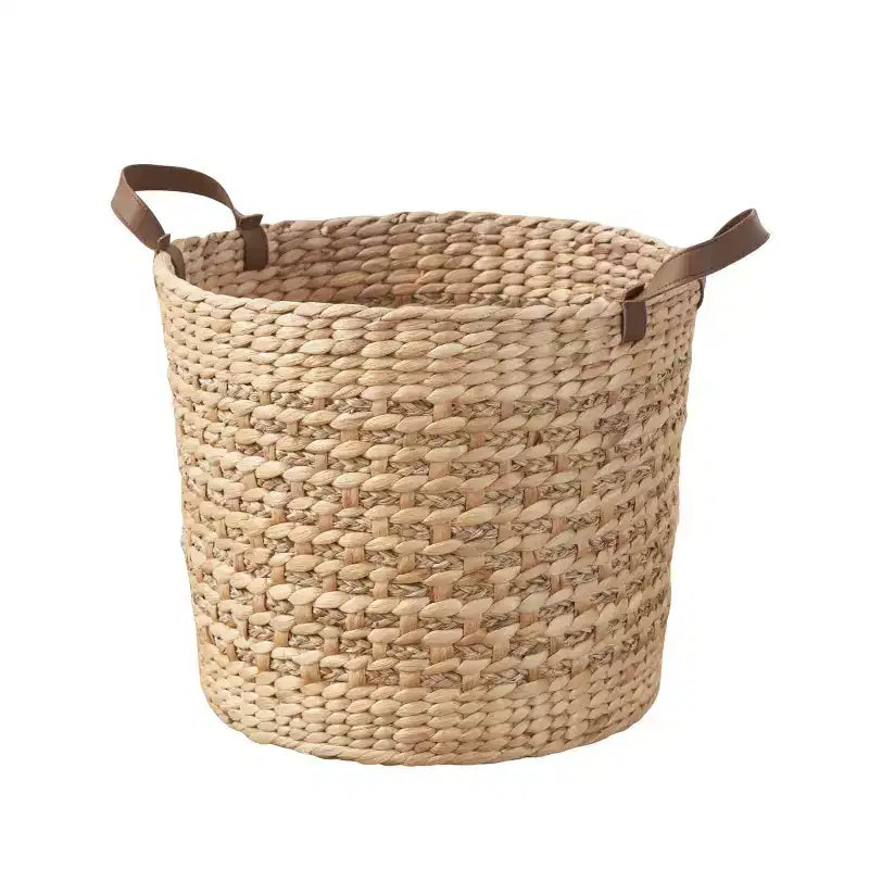 Zita Cesto portatutto rotondo in resina intrecciata in vimini con manici - 18 x 18 x 15,7 - Bianco-Grigio - Per asciugamani
