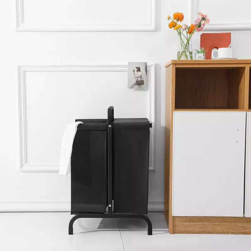 Cesto portabiancheria a 2 livelli, capacità 110 litri, in tessuto Oxford, con coperchio e carte per l'ordinamento, per vestiti e giocattoli, colore nero