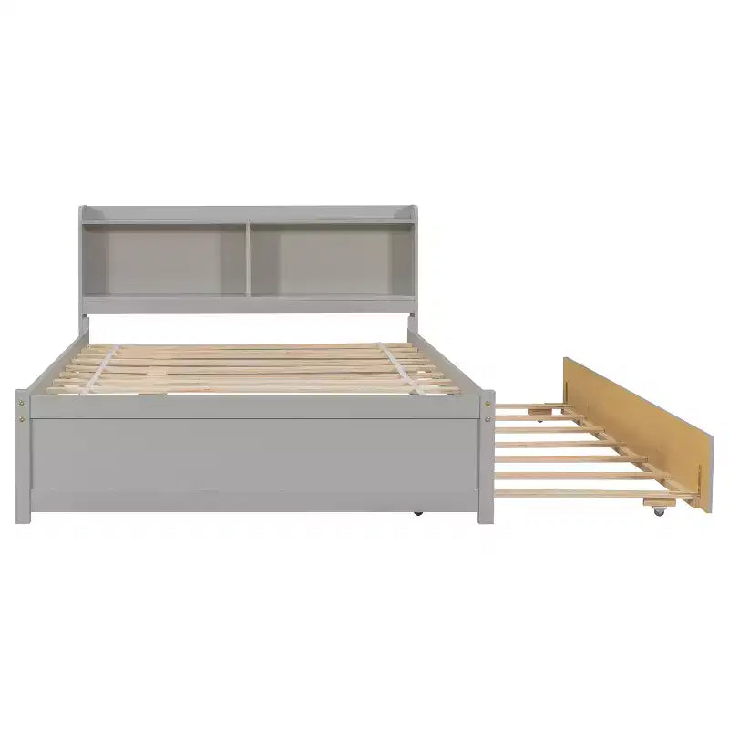 Letto Matrimoniale con Secondo Letto Estraibile, Libreria, Grigio