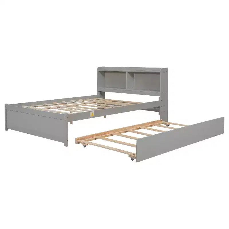 Letto Matrimoniale con Secondo Letto Estraibile, Libreria, Grigio