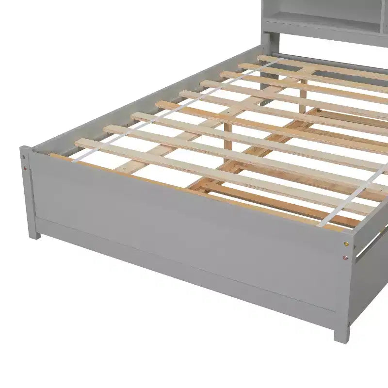 Letto Matrimoniale con Secondo Letto Estraibile, Libreria, Grigio