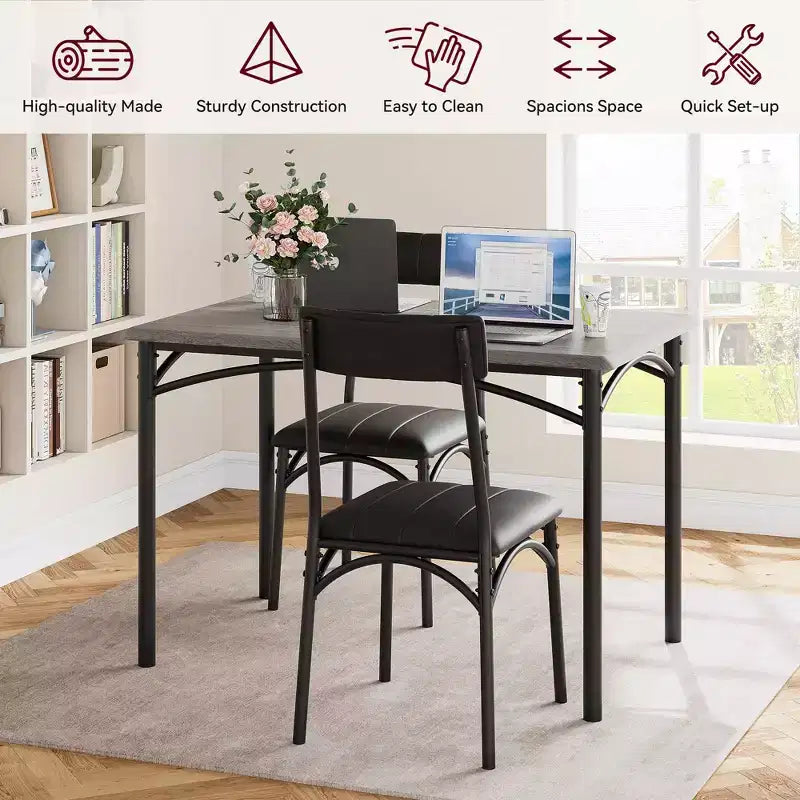 Set tavolo da cucina rettangolare 5 pezzi, con sedie imbottite