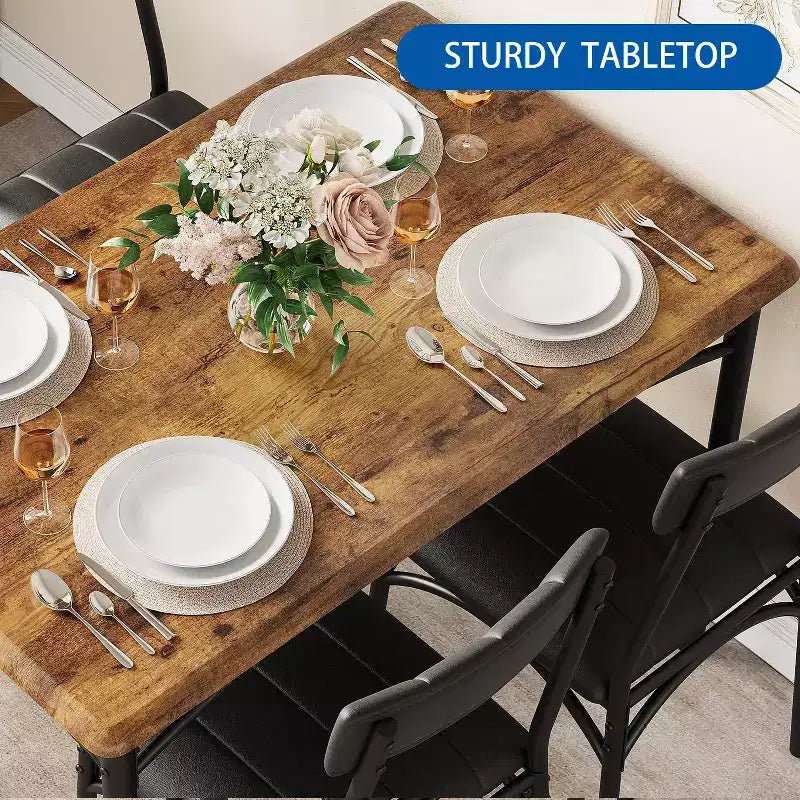 Set tavolo da cucina rettangolare 5 pezzi, con sedie imbottite
