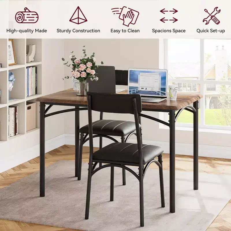 Set tavolo da cucina rettangolare 5 pezzi, con sedie imbottite