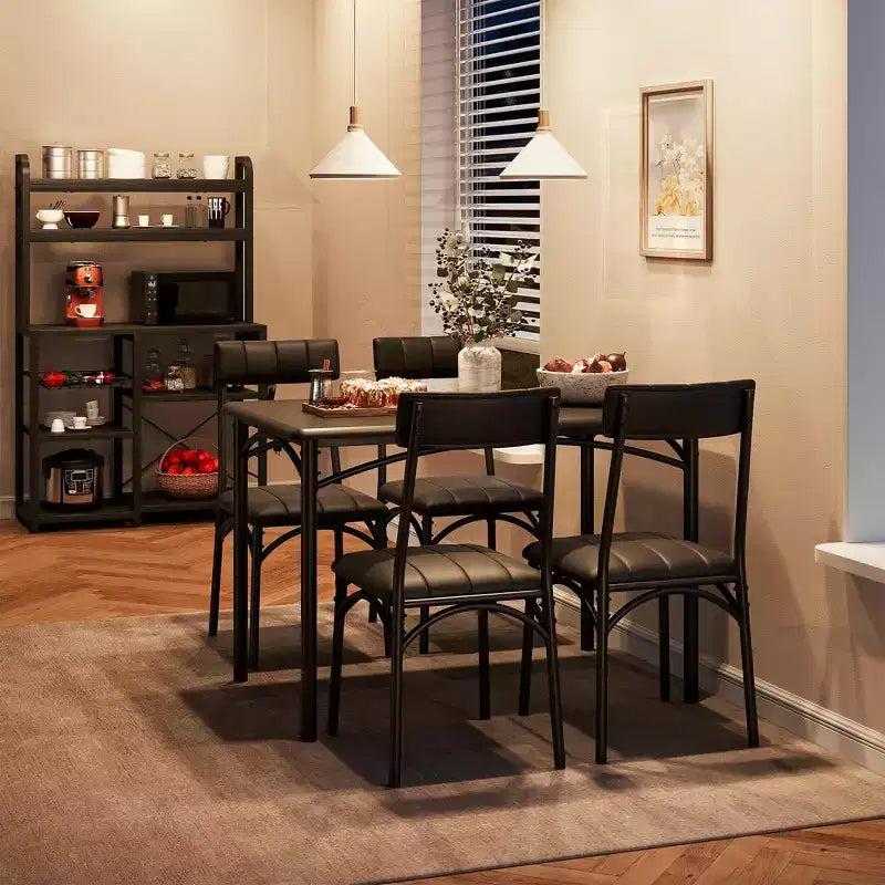 Set tavolo da cucina rettangolare 5 pezzi, con sedie imbottite