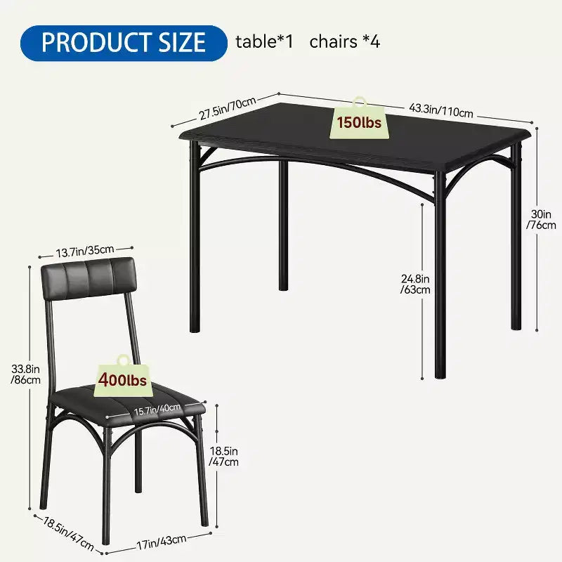 Set tavolo da cucina rettangolare 5 pezzi, con sedie imbottite