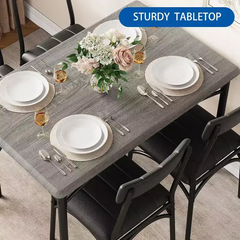 Set tavolo da cucina rettangolare 5 pezzi, con sedie imbottite
