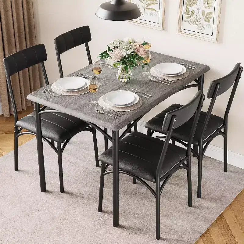 Set tavolo da cucina rettangolare 5 pezzi, con sedie imbottite