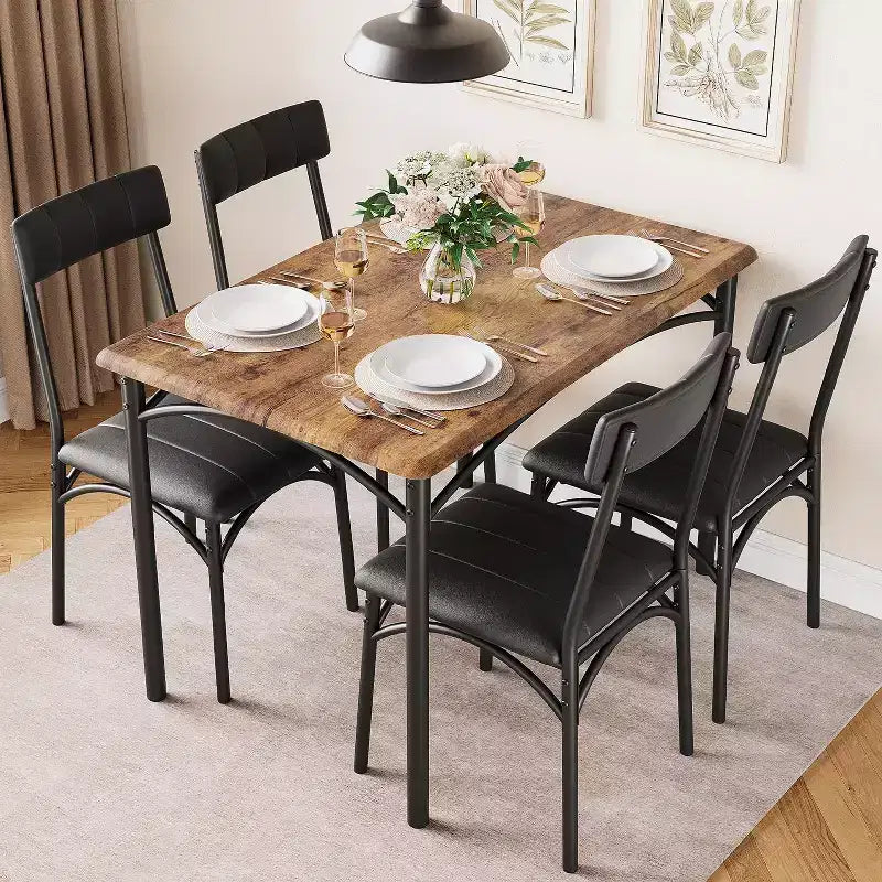 Set tavolo da cucina rettangolare 5 pezzi, con sedie imbottite