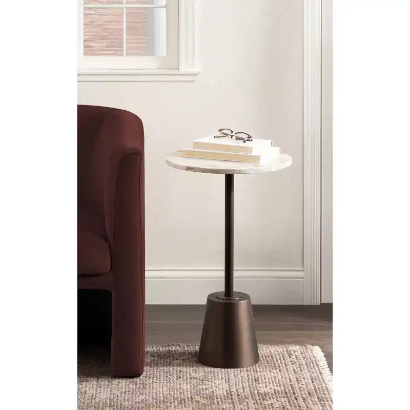 Tavolino rotondo in marmo e metallo, marrone, 35,5x35,5x61 cm