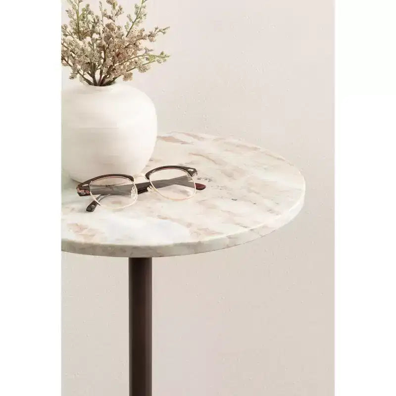 Tavolino rotondo in marmo e metallo, marrone, 35,5x35,5x61 cm