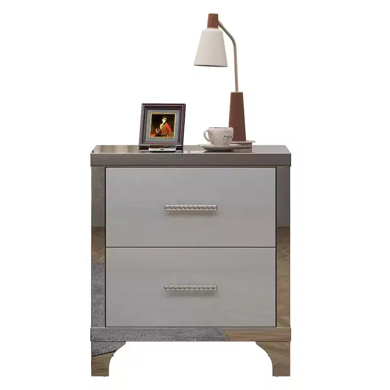 Comodino moderno elegante lucido a specchio con 2 cassetti e inserti a specchio per camera da letto o soggiorno