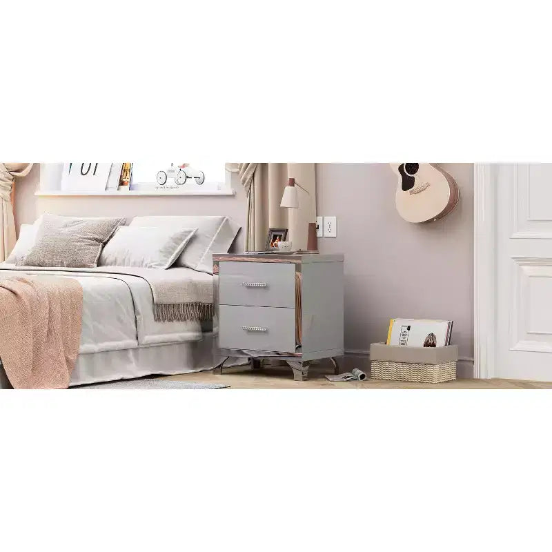 Comodino moderno elegante lucido a specchio con 2 cassetti e inserti a specchio per camera da letto o soggiorno
