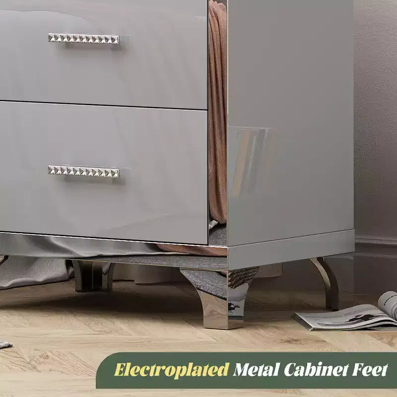 Comodino moderno elegante lucido a specchio con 2 cassetti e inserti a specchio per camera da letto o soggiorno
